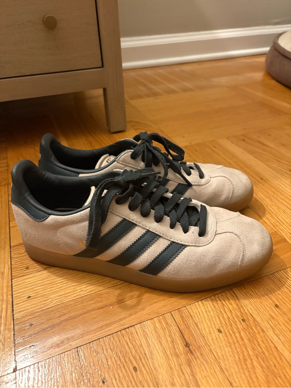 adidas Beige Suede Sneakers with Black accent and laces